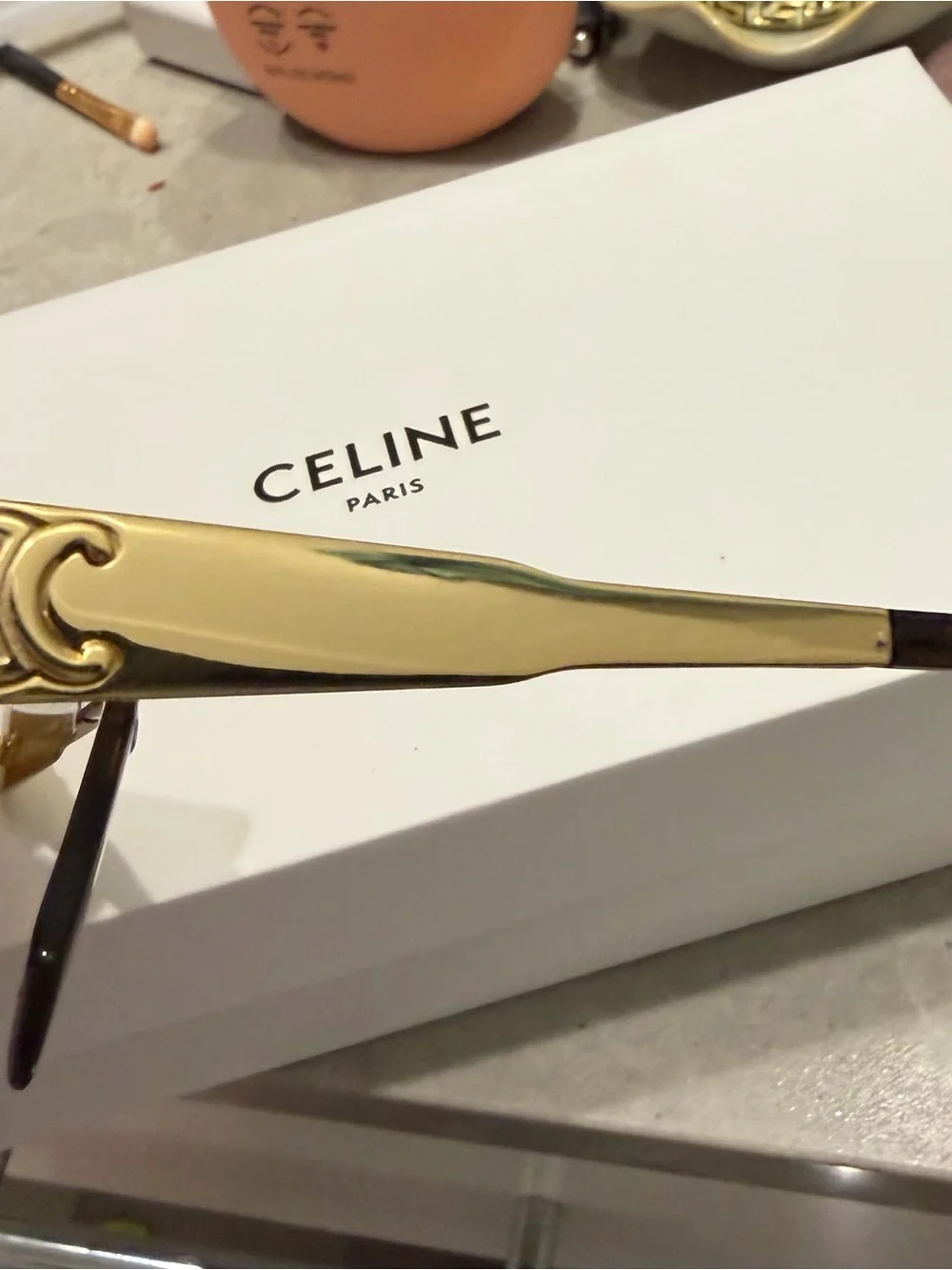 Celine Gold Frame Sunglasses with Green Lenses